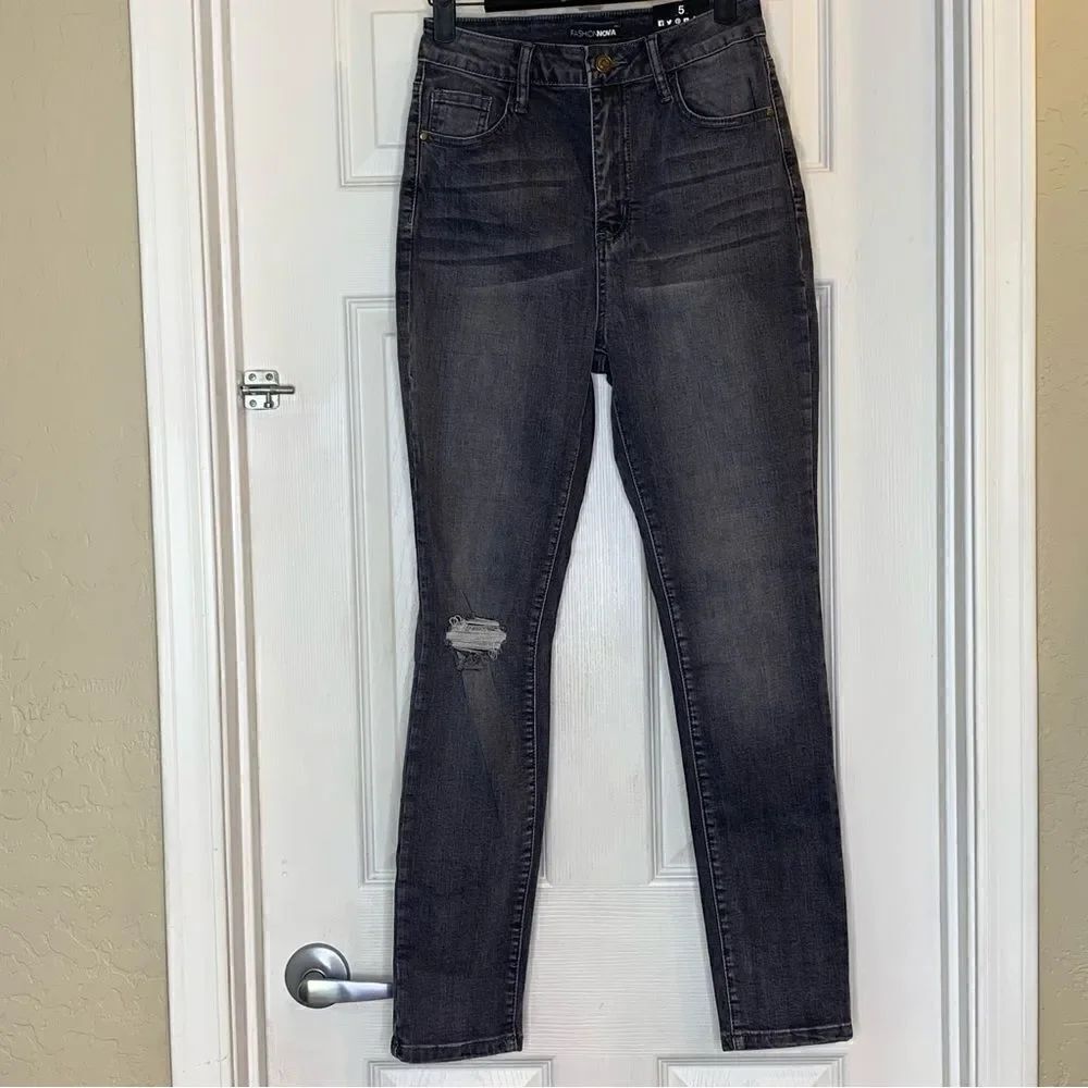 Fashion Nova Going Out High Rise Stretch Skinny Jeans Gray Size 5